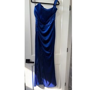 Club London velvet one shoulder Cobalt Evening Dress